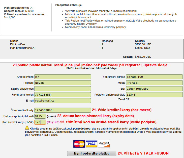 Talk fusion registrace platba a dokončení